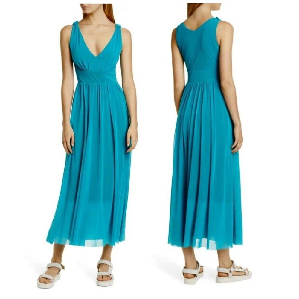 FUZZI Turquoise Sleeveless Midi Dress Stretch Evening Italy Jean Paul Gaultier M